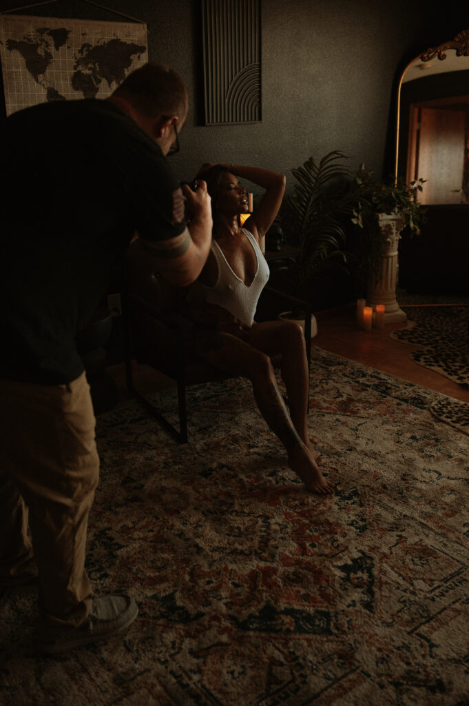 high end boudoir photography lighting and styling creating a flattering and confident look