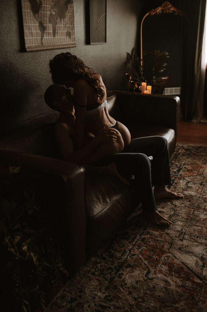 Emotional Safety vs Sexual Tension: couple embracing closely with relaxed bodies, expressing emotional safety and deep intimate connection